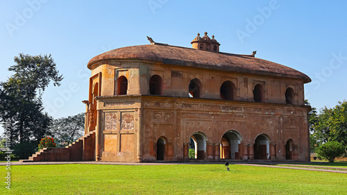 View of Rang Ghar, an 18th-century two-story pavilion built by Ahom King Pramatta Singha, located in Sivasagar, Assam, India.