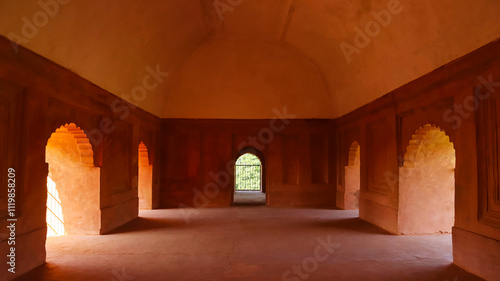 Interior view of Rang Ghar, a historic two-story pavilion of the Ahom Dynasty, Sivasagar, Assam, India. photo