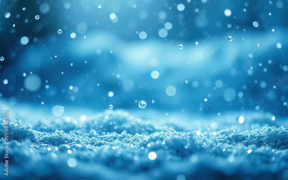 Raindrops fall gently onto a soft surface, creating a serene blue atmosphere in the evening light Raindrops fall gently onto a soft surface, creating a serene blue atmosphere in the evening light