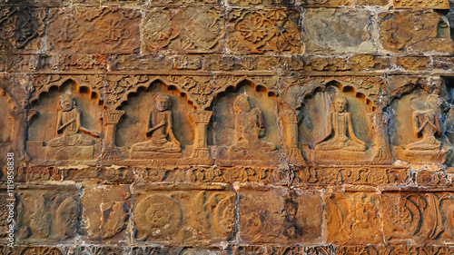 Sculpted carvings of Hindu saints on the Joysagar Temple, Sivasagar, Assam, India. photo