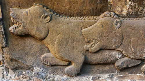 Carving Sculptures of Mythological Creatures on the Joysagar Dol, Sivasagar, Assam, India. photo