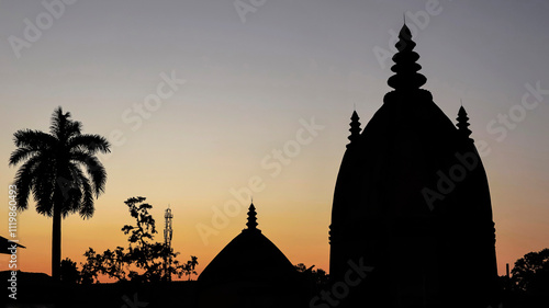 Evening silhouettes of Shiva Dol, Sivasagar, Assam, India. photo