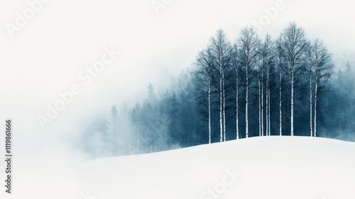 Wallpaper Mural Winter landscape with snow-covered hill and bare trees in misty forest. Torontodigital.ca