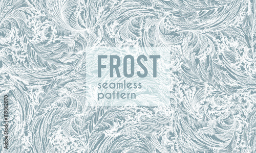 Frost ice window seamless pattern, winter background, fresh cool hand drawn complicated graphic vector illustration