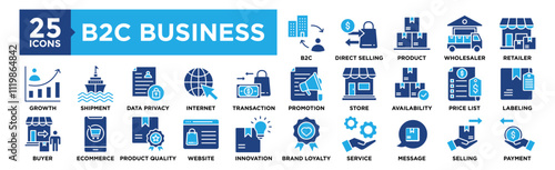 B2C Business icon collection set. Containing design b2c, direct selling, product, Wholesaler, retailer	