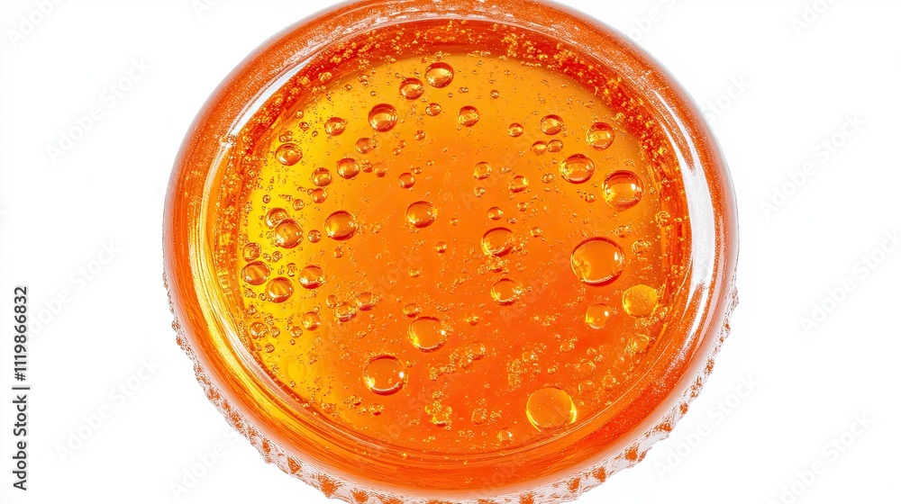 Honey in a Jar, Top View. Sweet, Golden, Viscous Honey in a Jar, Top View. Sweet, Golden, Viscous