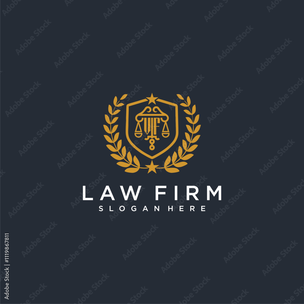 VF letter monogram logo for lawfirm with pillar & leaf image design VF letter monogram logo for lawfirm with pillar & leaf image design