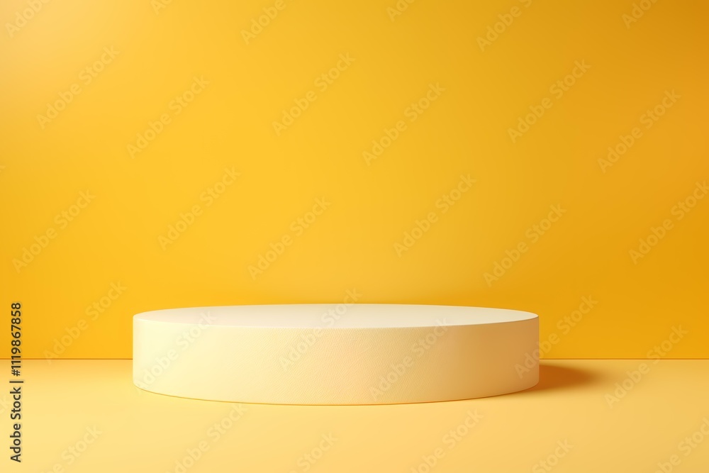 A minimalistic display platform against a vibrant yellow background for product showcasing. A minimalistic display platform against a vibrant yellow background for product showcasing.