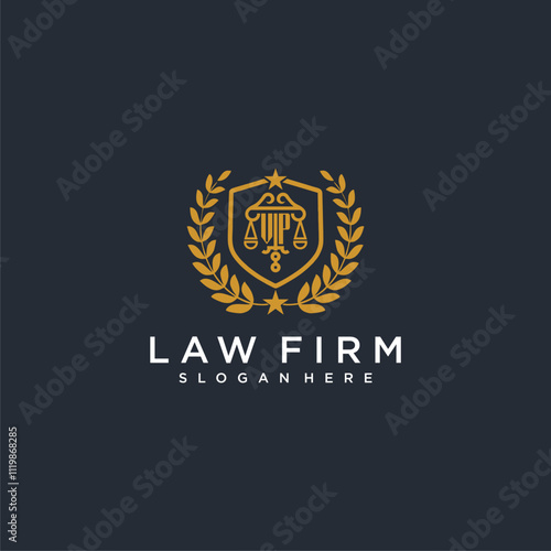 VP letter monogram logo for lawfirm with pillar & leaf image design