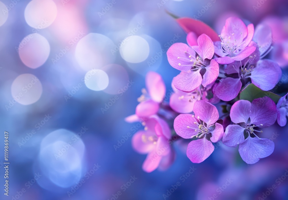 Beautiful spring background with blooming crabapple flowers in pink and purple colors Beautiful spring background with blooming crabapple flowers in pink and purple colors