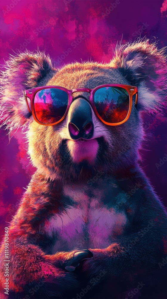 Vector art of cool koala in sunglasses on purple background Vector art of cool koala in sunglasses on purple background