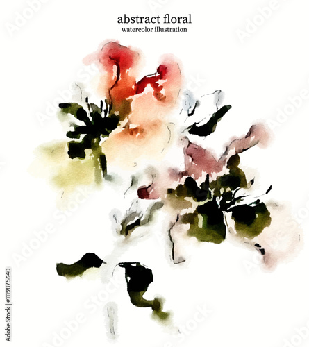 Abstract Floral 08. Watercolor illustration of vector flowers and leaves.