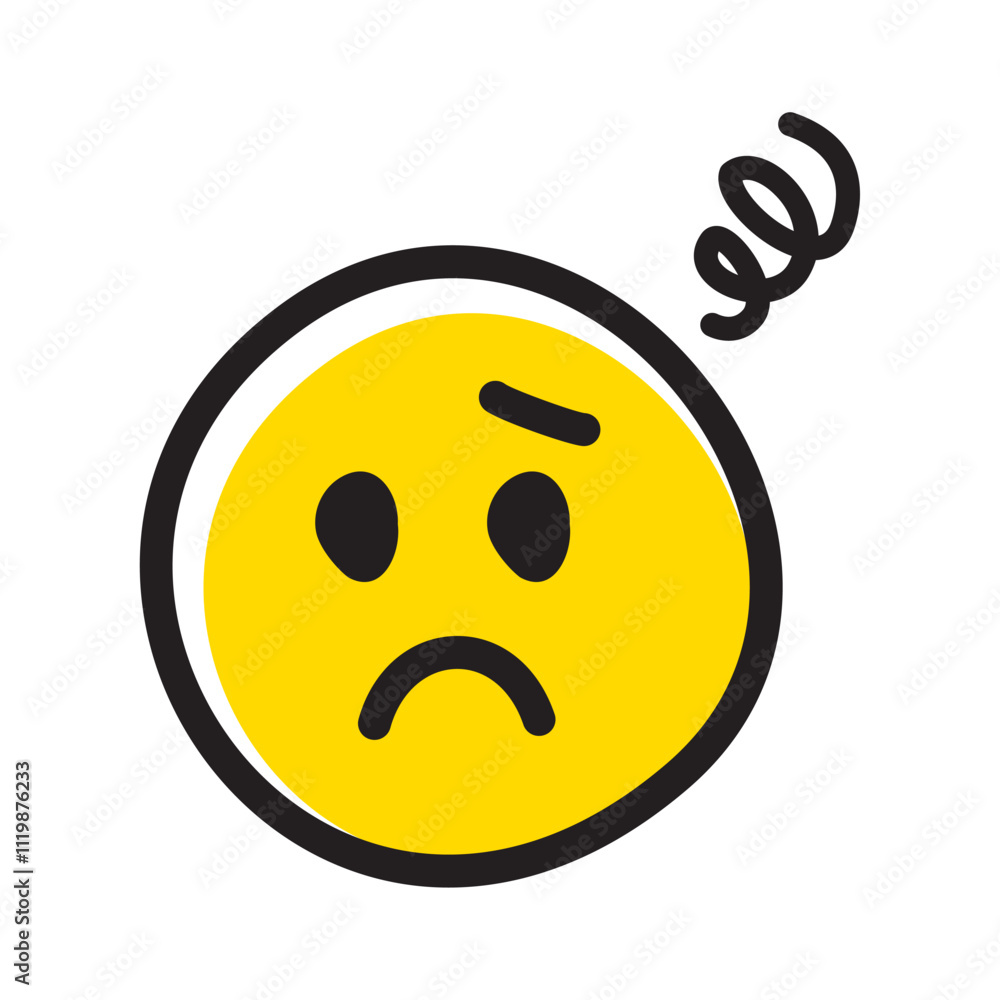 Fototapeta premium 悩む顔の手書きのかわいい絵文字・顔文字アイコン 困る