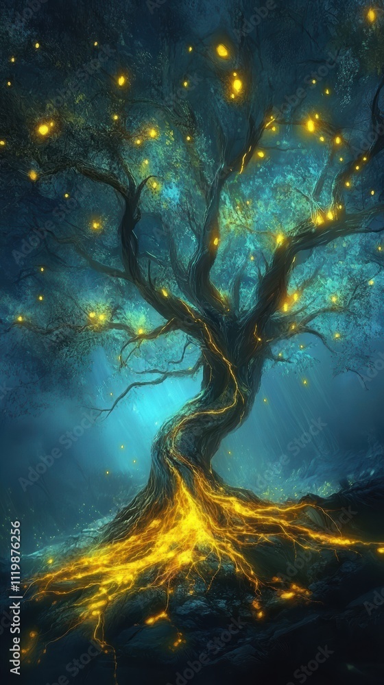 Glowing tree symbolizing growth resilience and mental strength Glowing tree symbolizing growth resilience and mental strength
