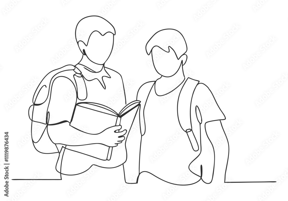 Continuous One-Line Drawing of Standing Students - Minimalist Educational Art Continuous One-Line Drawing of Standing Students - Minimalist Educational Art