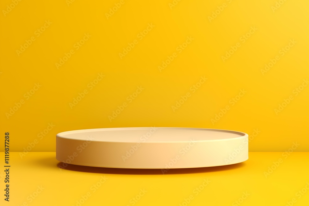 A simple round platform on a vibrant yellow background, ideal for product display or presentation. A simple round platform on a vibrant yellow background, ideal for product display or presentation.