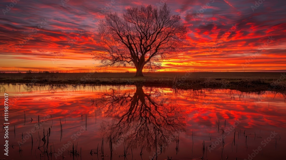 Fototapeta premium Fiery Sunset Reflection.