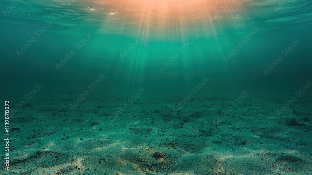 Naklejka premium Underwater Sunbeams on Sandy Seabed.