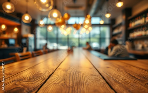 Wallpaper Mural Warm atmosphere of a cozy cafe with hanging lights and a wooden table inviting guests to relax and enjoy their time Torontodigital.ca