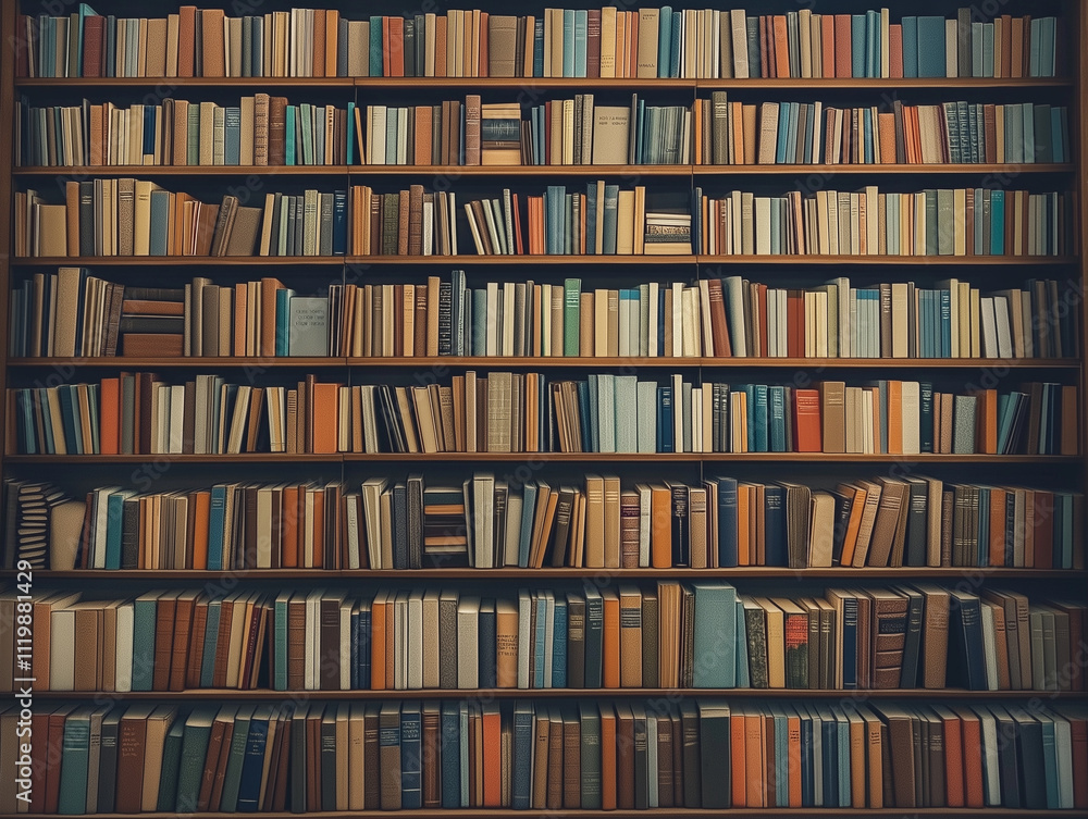 A perfectly arranged bookshelf showcasing colorful spines, creating a vibrant and inviting atmosphere. Symmetry and depth define this visually satisfying scene.
A perfectly arranged bookshelf showcasing colorful spines, creating a vibrant and inviting atmosphere. Symmetry and depth define this visually satisfying scene.