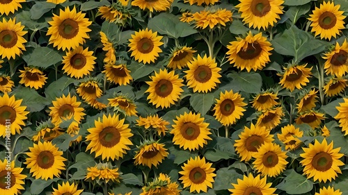 A dense field of vibrant yellow sunflowers blooming