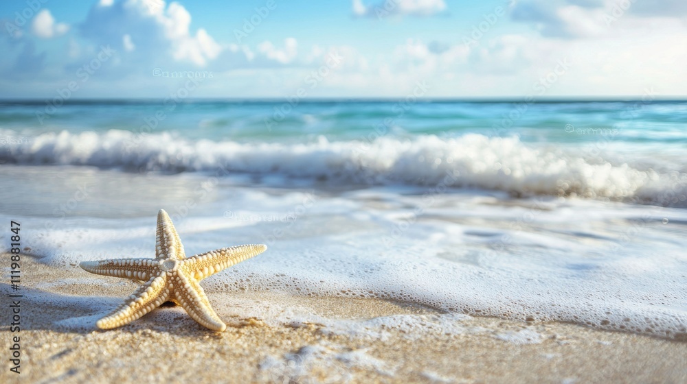 Starfish resting on a sandy beach by the ocean Starfish resting on a sandy beach by the ocean