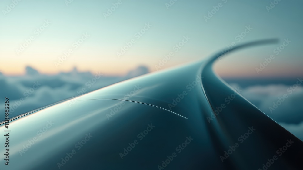 Closeup of wind turbine blade with blurred cloud background