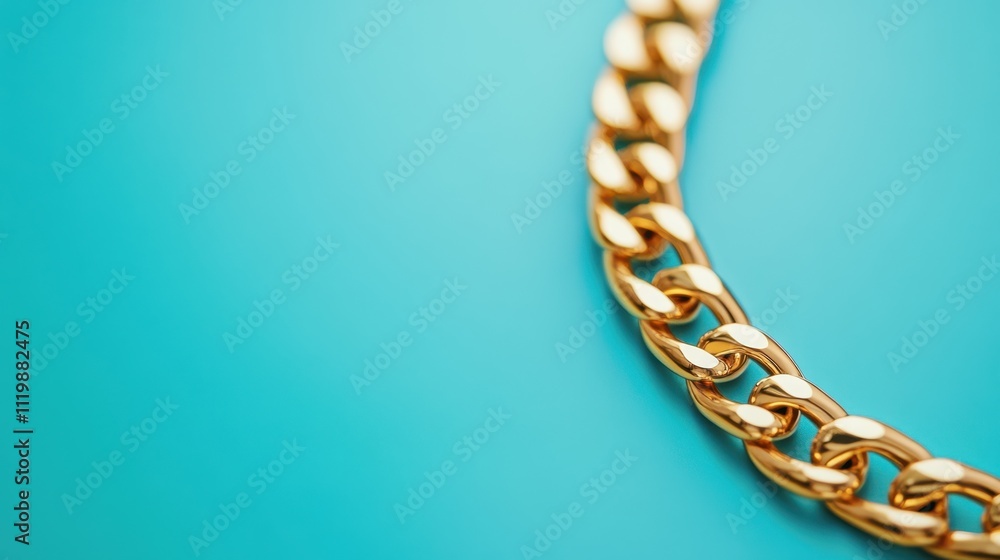 Obraz premium Sleek gold chain displayed against a vibrant blue background with elegance and style