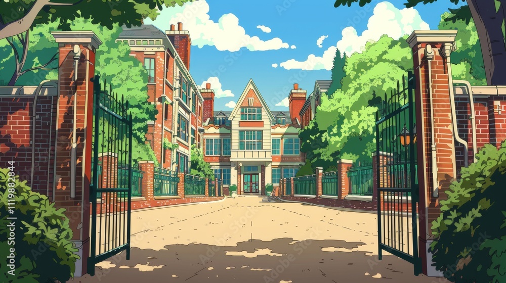 Fototapeta premium Illustration private school in anime style