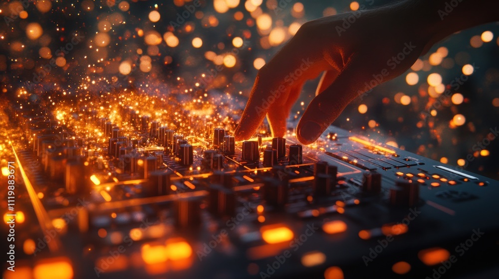 A hand reaches out to touch a glowing futuristic city, with sparks and lights reflecting in the dark background. A hand reaches out to touch a glowing futuristic city, with sparks and lights reflecting in the dark background.