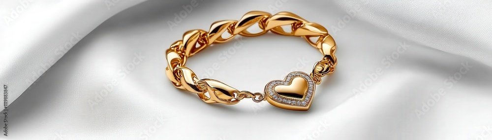 A gold bracelet with a heart charm on it A gold bracelet with a heart charm on it