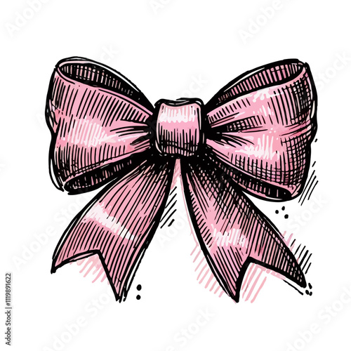 Watercolor featuring charming pink bow with coquette style.
