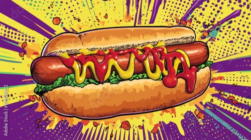 Eye-Catching Comic Style Hot Dog Art for Menus and Advertisements