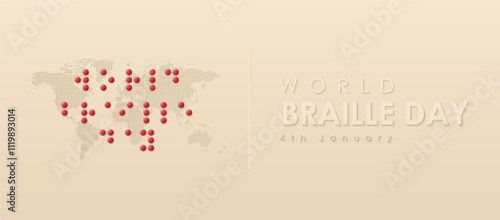 Banner for January 4 World Braille Day. Fonts and code alphabet for the blind person