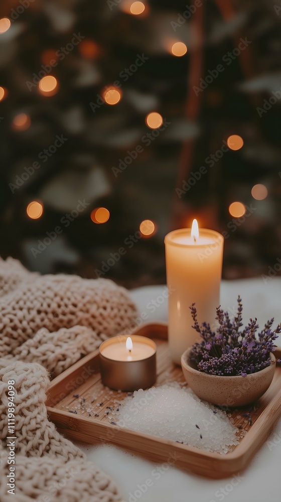 Outdoor Setup with Candle, Lavender, and Cozy Blanket Outdoor Setup with Candle, Lavender, and Cozy Blanket