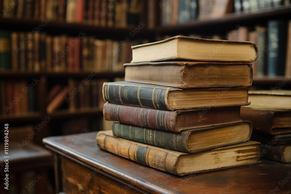 A charming collection of old books stacked on a desk, evoking nostalgia and knowledge. A charming collection of old books stacked on a desk, evoking nostalgia and knowledge.