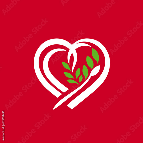 Heart Shape Logo with Green Leaves and Nature-Inspired Design Vector photo