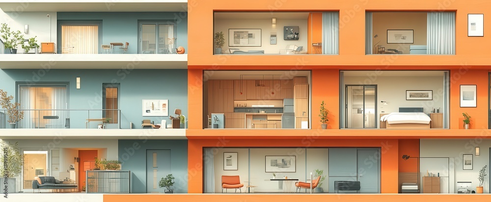 seamless pattern featuring a multistorey residential buildings interior showcasing various living spaces in a human anthill concept emphasizing architecture and societal structure seamless pattern featuring a multistorey residential buildings interior showcasing various living spaces in a human anthill concept emphasizing architecture and societal structure
