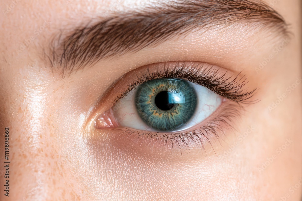 Close-up of a woman's eyes featuring a bright and unique pupil color. Close-up of a woman's eyes featuring a bright and unique pupil color.