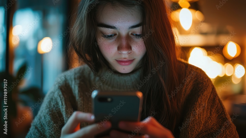 A teenager scrolling through social media on their phone with a look of fascination, illustrating the addictive nature of digital content consumption