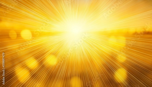 a bright yellow background with a shining sun resembling a summer day with blurred circles of light and glowing rays