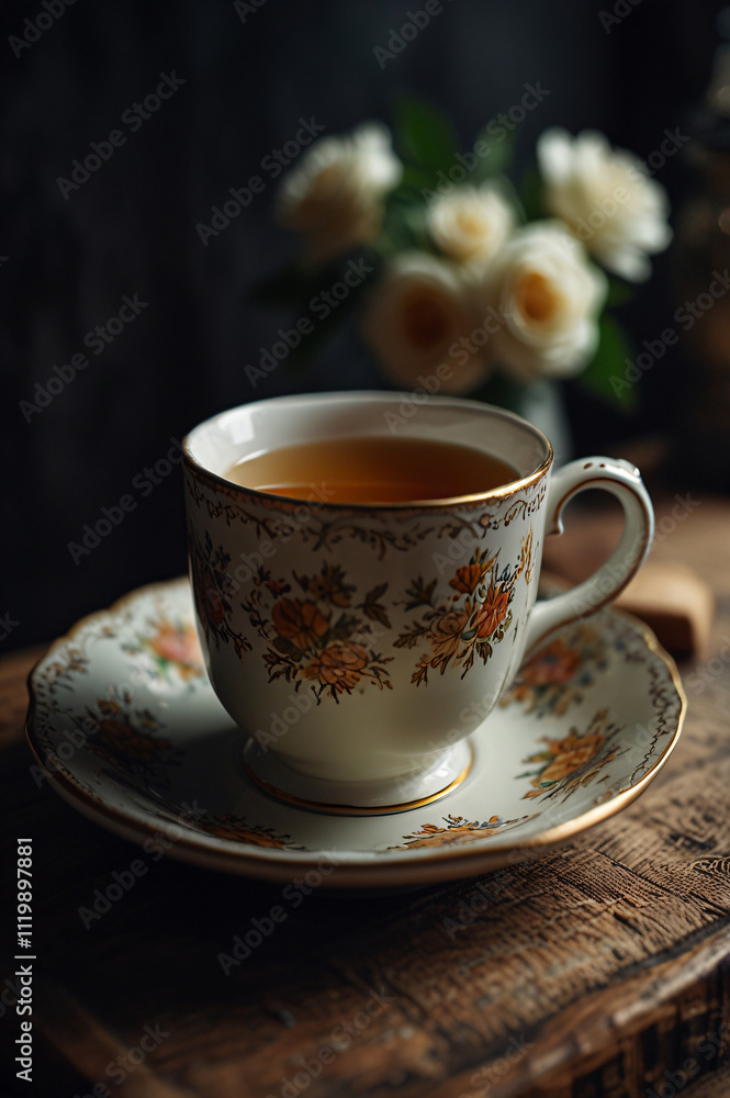 Afternoon tea served with red tea and delightful pastries.
