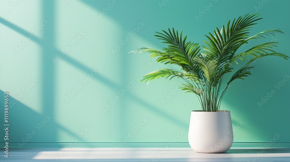 Minimalist green potted plant with sunlight and shadows Minimalist green potted plant with sunlight and shadows