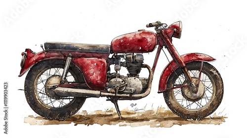 Watercolor illustration of a classic motorcycle, dense arrangement, high resolution, no logos, no brands, no text  photo