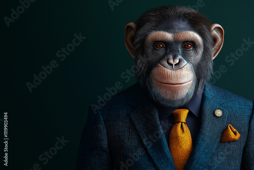 Stylish monkey in suit at corporate event business setting professional portrait unique concept