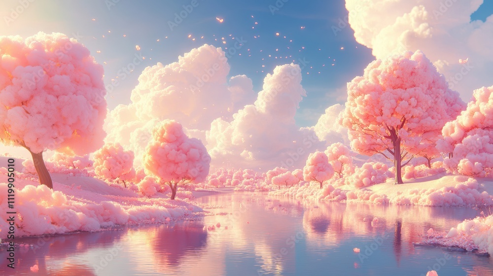 Fototapeta premium Caramel river through pastel cotton candy hills