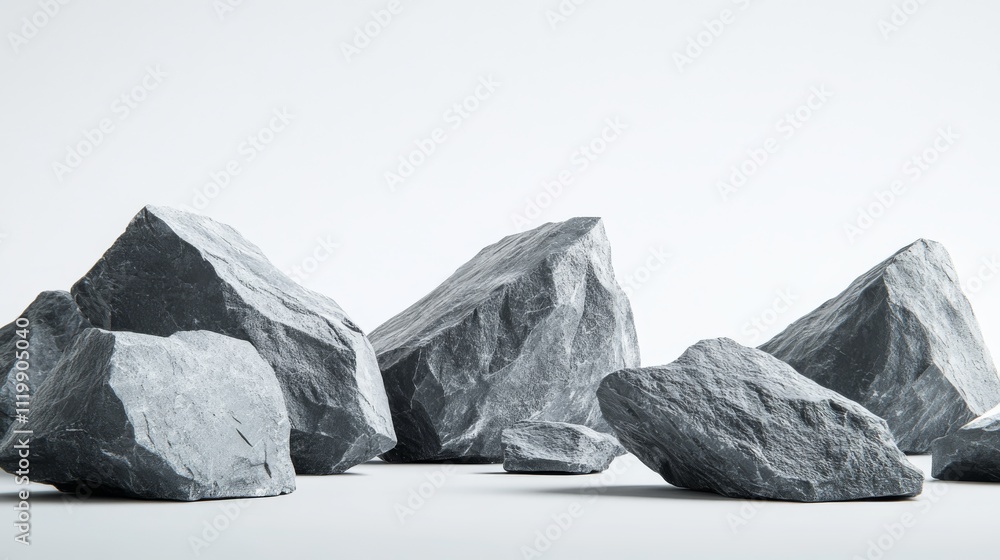 Slightly angled, several pieces of gray rocks on a white background, product photography, high resolution, professional photograph, white background, high-quality photo, super-detailed, Octane render, Slightly angled, several pieces of gray rocks on a white background, product photography, high resolution, professional photograph, white background, high-quality photo, super-detailed, Octane render,