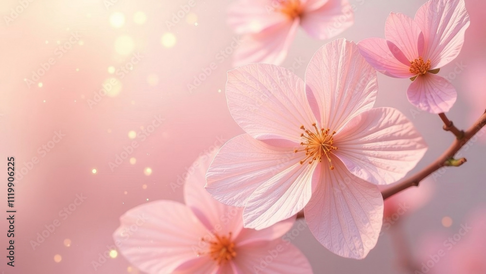 Airy delicate abstract floral designs in pastel pink and gold tones, transparent light petals Airy delicate abstract floral designs in pastel pink and gold tones, transparent light petals