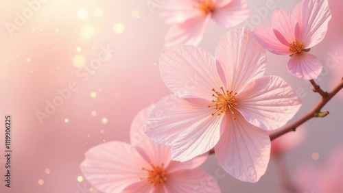 Airy delicate abstract floral designs in pastel pink and gold tones, transparent light petals