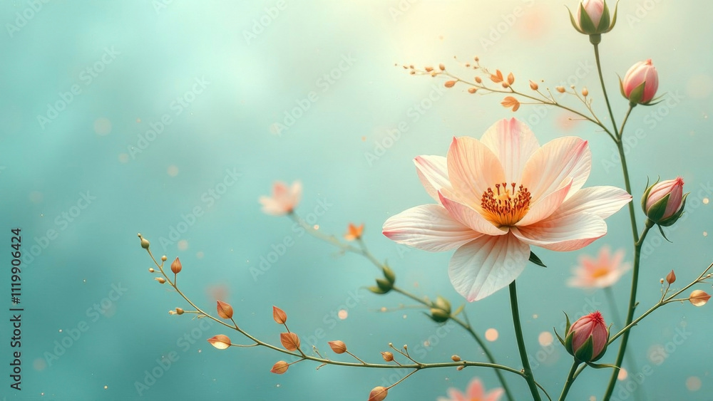 Floral designs in aquamarine and gold tones. Abstract background. Floral designs in aquamarine and gold tones. Abstract background.